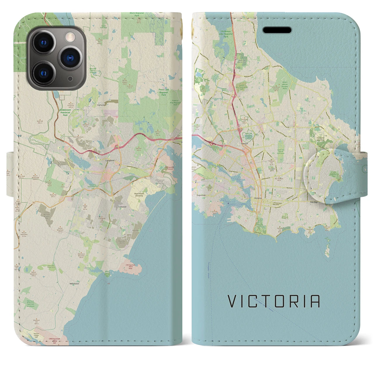 【ビクトリア】地図柄iPhoneケース（手帳両面タイプ・ナチュラル）iPhone 11 Pro Max 用