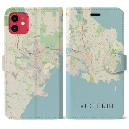 【ビクトリア（カナダ）】地図柄iPhoneケース（手帳タイプ）ナチュラル・iPhone 11 用