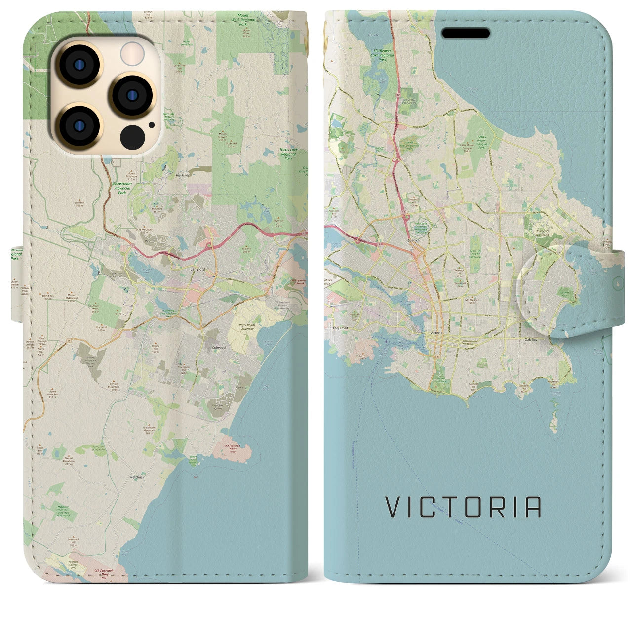 【ビクトリア】地図柄iPhoneケース（手帳両面タイプ・ナチュラル）iPhone 12 Pro Max 用