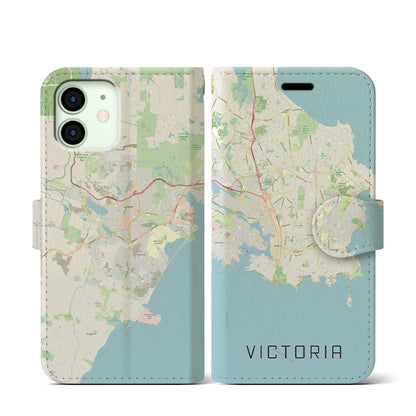 【ビクトリア（カナダ）】地図柄iPhoneケース（手帳タイプ）ナチュラル・iPhone 12 mini 用