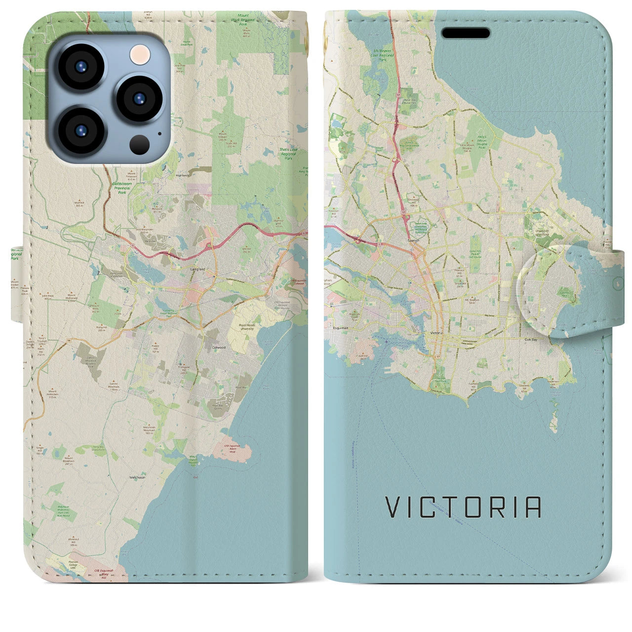 【ビクトリア】地図柄iPhoneケース（手帳両面タイプ・ナチュラル）iPhone 13 Pro Max 用