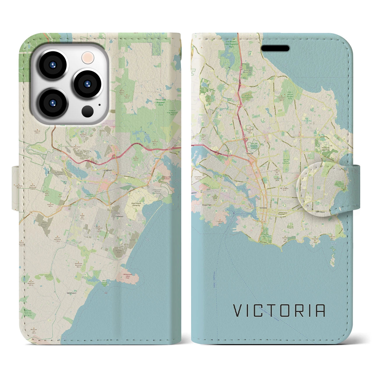 【ビクトリア】地図柄iPhoneケース（手帳両面タイプ・ナチュラル）iPhone 13 Pro 用