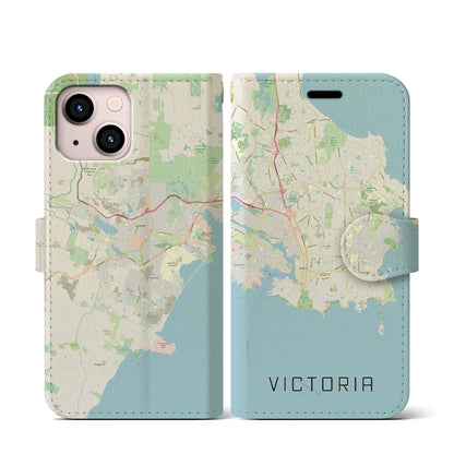 【ビクトリア（カナダ）】地図柄iPhoneケース（手帳タイプ）ナチュラル・iPhone 13 mini 用