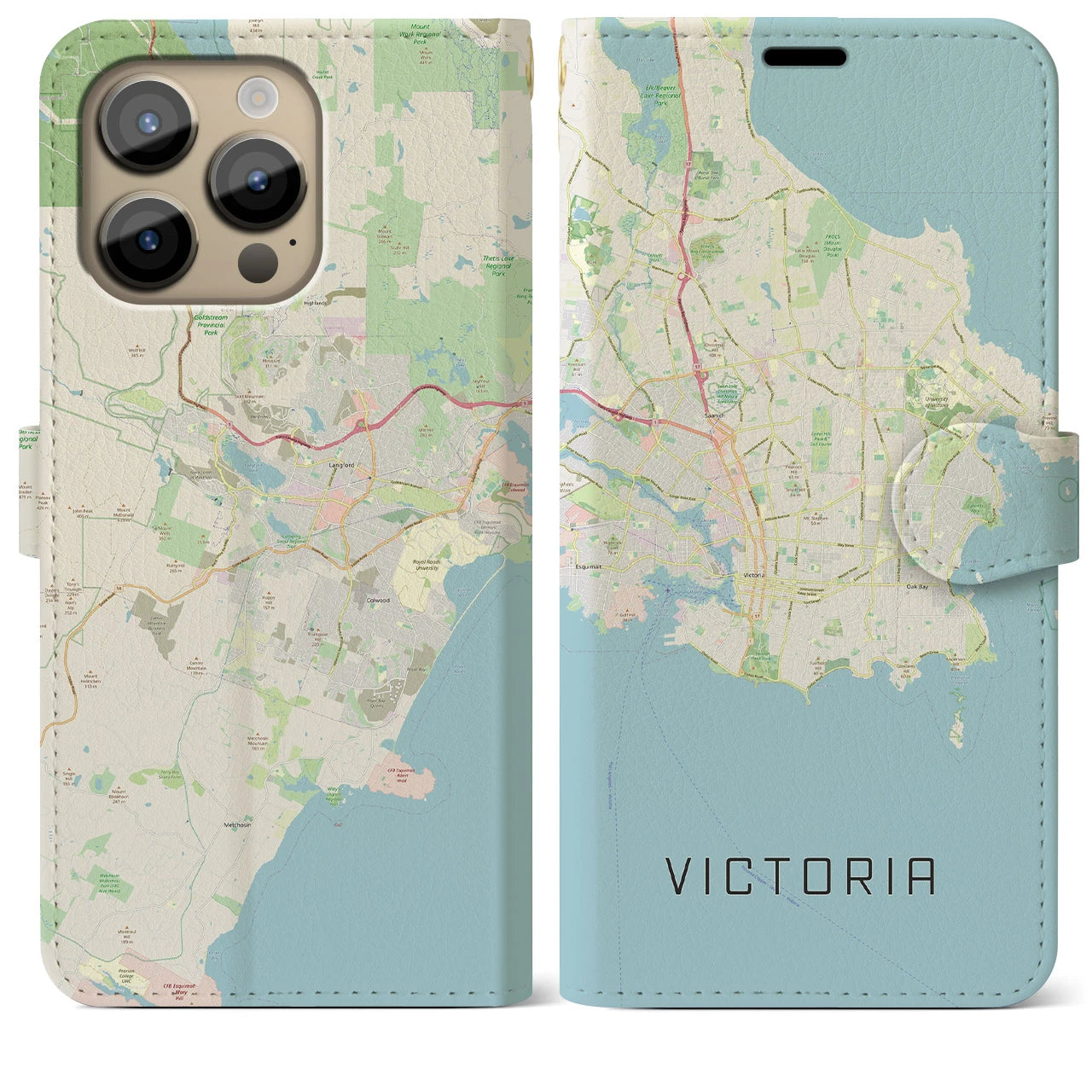 【ビクトリア】地図柄iPhoneケース（手帳両面タイプ・ナチュラル）iPhone 14 Pro Max 用