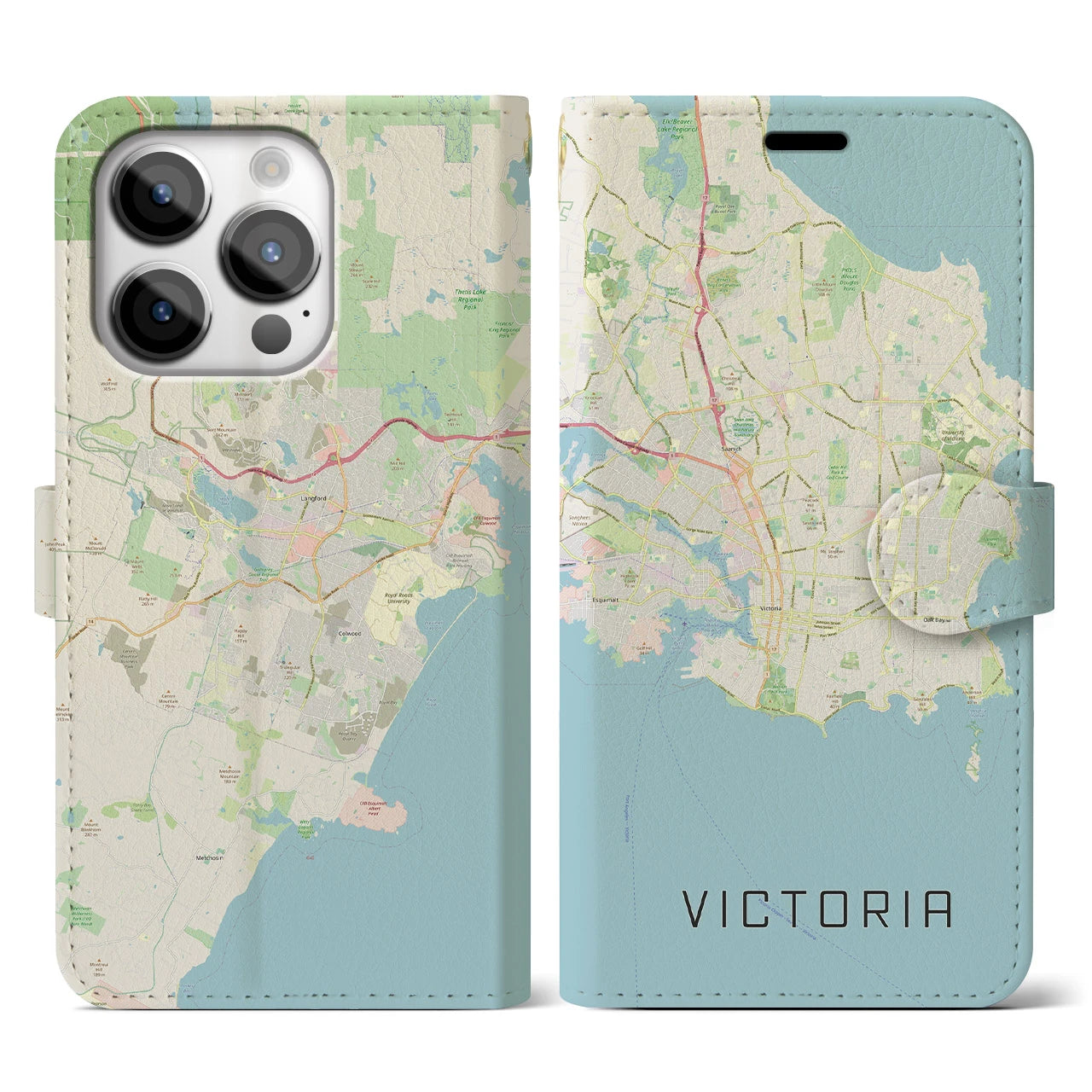 【ビクトリア】地図柄iPhoneケース（手帳両面タイプ・ナチュラル）iPhone 14 Pro 用