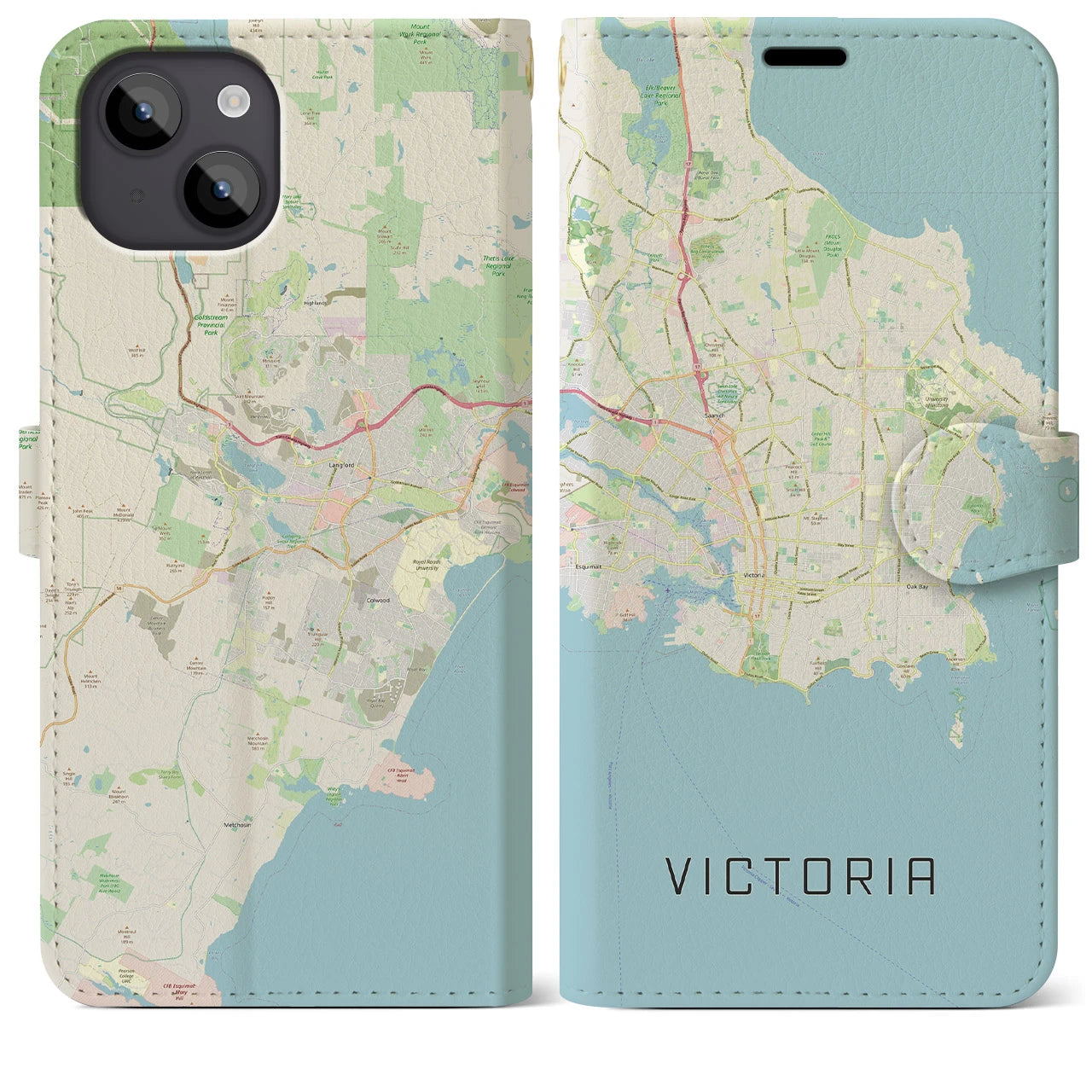 【ビクトリア】地図柄iPhoneケース（手帳両面タイプ・ナチュラル）iPhone 14 Plus 用