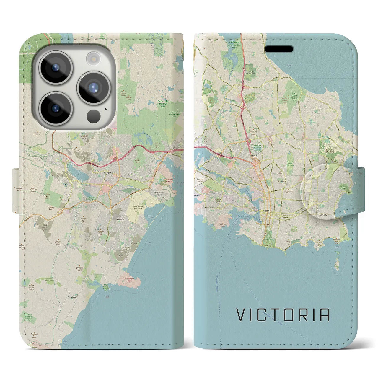 【ビクトリア】地図柄iPhoneケース（手帳両面タイプ・ナチュラル）iPhone 15 Pro 用