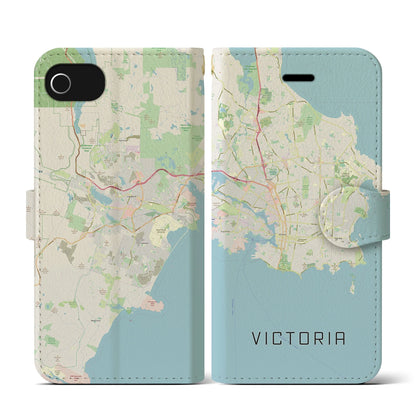 【ビクトリア（カナダ）】地図柄iPhoneケース（手帳タイプ）ナチュラル・iPhone SE（第3 / 第2世代） / 8 / 7 / 6s / 6 用