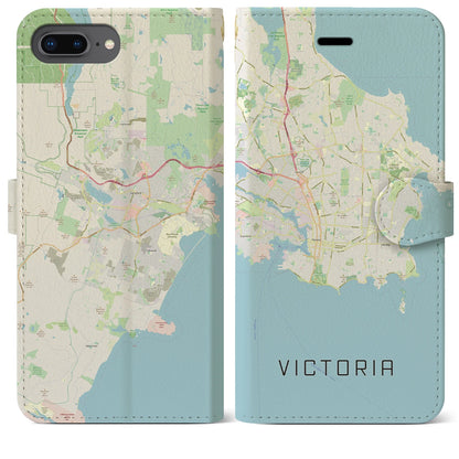 【ビクトリア（カナダ）】地図柄iPhoneケース（手帳タイプ）ナチュラル・iPhone 8Plus /7Plus / 6sPlus / 6Plus 用