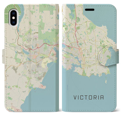 【ビクトリア（カナダ）】地図柄iPhoneケース（手帳タイプ）ナチュラル・iPhone XS Max 用