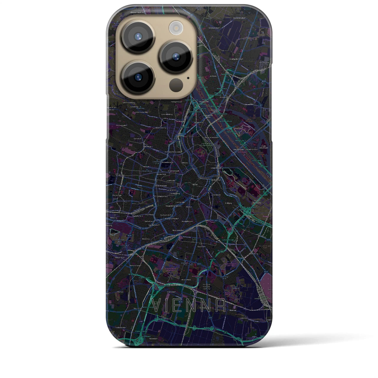 【ウィーン】地図柄iPhoneケース（バックカバータイプ・ブラック）iPhone 14 Pro Max 用