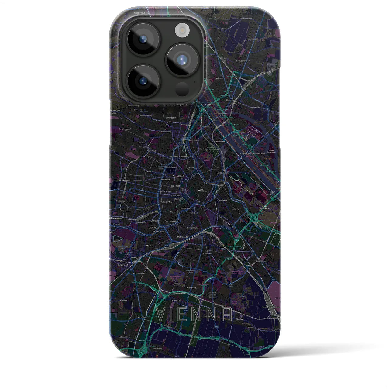 【ウィーン】地図柄iPhoneケース（バックカバータイプ・ブラック）iPhone 15 Pro Max 用