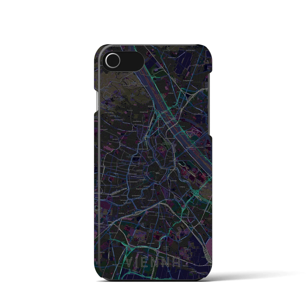 【ウィーン】地図柄iPhoneケース（バックカバータイプ・ブラック）iPhone SE（第3 / 第2世代） / 8 / 7 / 6s / 6 用
