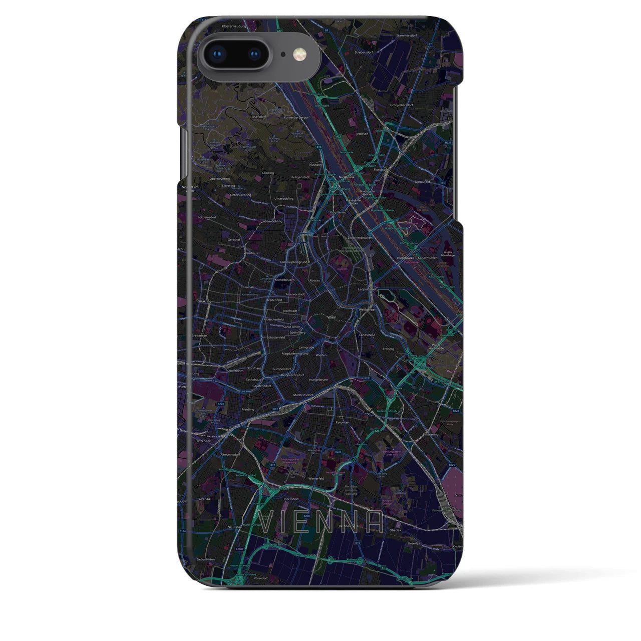 【ウィーン】地図柄iPhoneケース（バックカバータイプ・ブラック）iPhone 8Plus /7Plus / 6sPlus / 6Plus 用