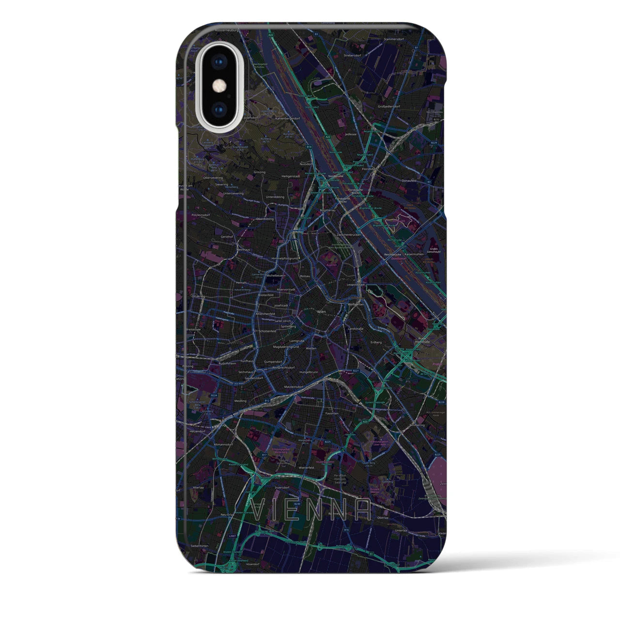【ウィーン】地図柄iPhoneケース（バックカバータイプ・ブラック）iPhone XS Max 用
