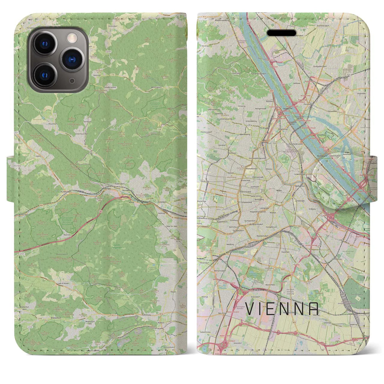 【ウィーン】地図柄iPhoneケース（手帳両面タイプ・ナチュラル）iPhone 11 Pro Max 用