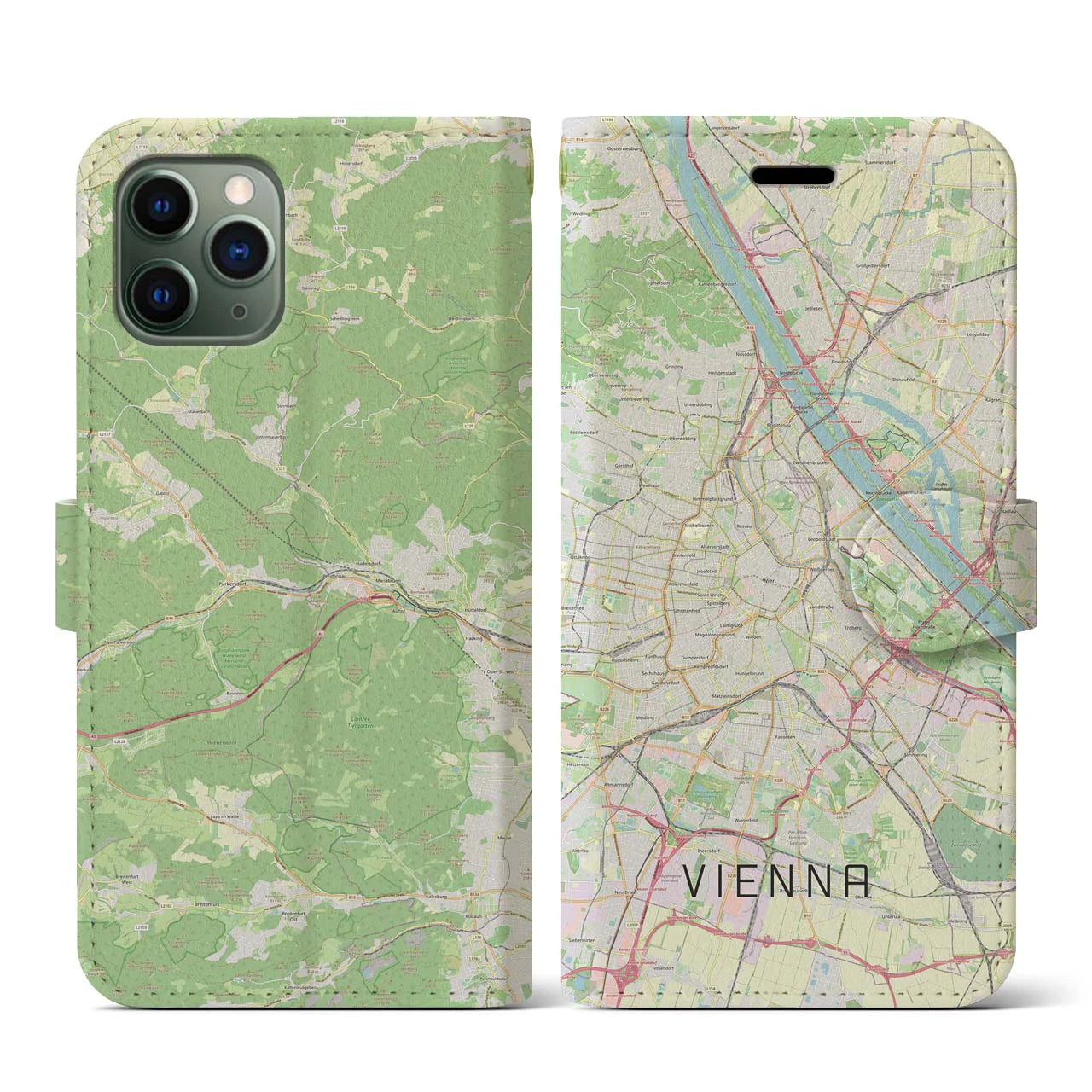 【ウィーン】地図柄iPhoneケース（手帳両面タイプ・ナチュラル）iPhone 11 Pro 用