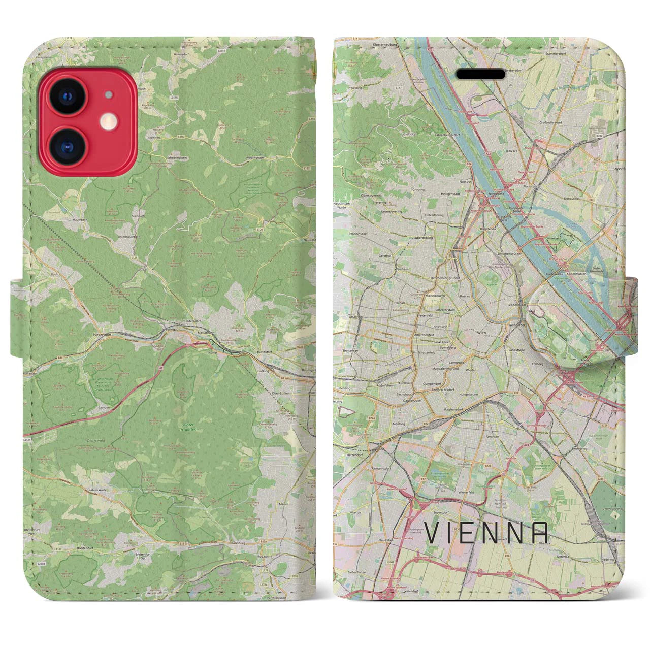 【ウィーン】地図柄iPhoneケース（手帳両面タイプ・ナチュラル）iPhone 11 用
