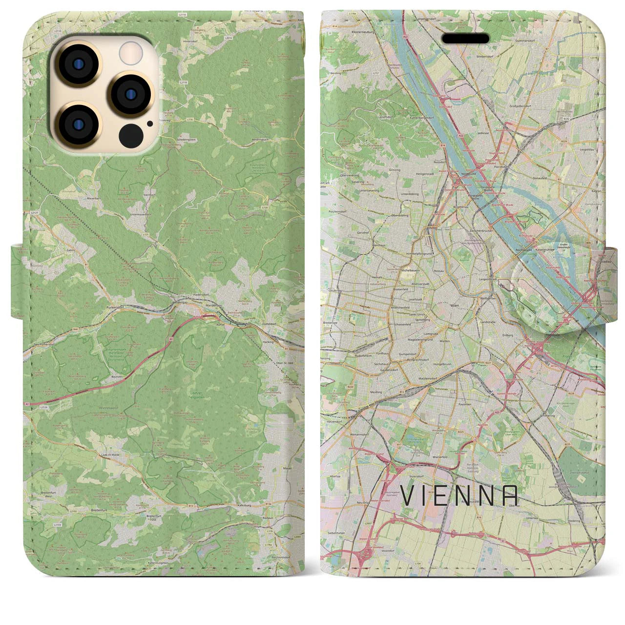【ウィーン】地図柄iPhoneケース（手帳両面タイプ・ナチュラル）iPhone 12 Pro Max 用