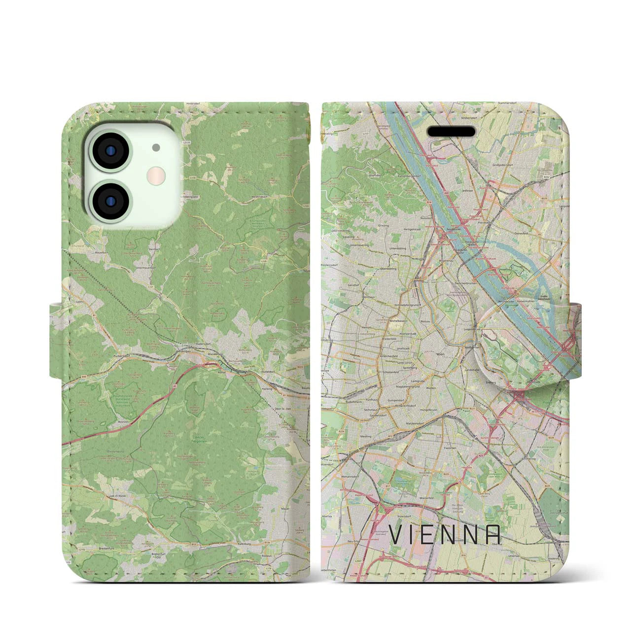 【ウィーン】地図柄iPhoneケース（手帳両面タイプ・ナチュラル）iPhone 12 mini 用