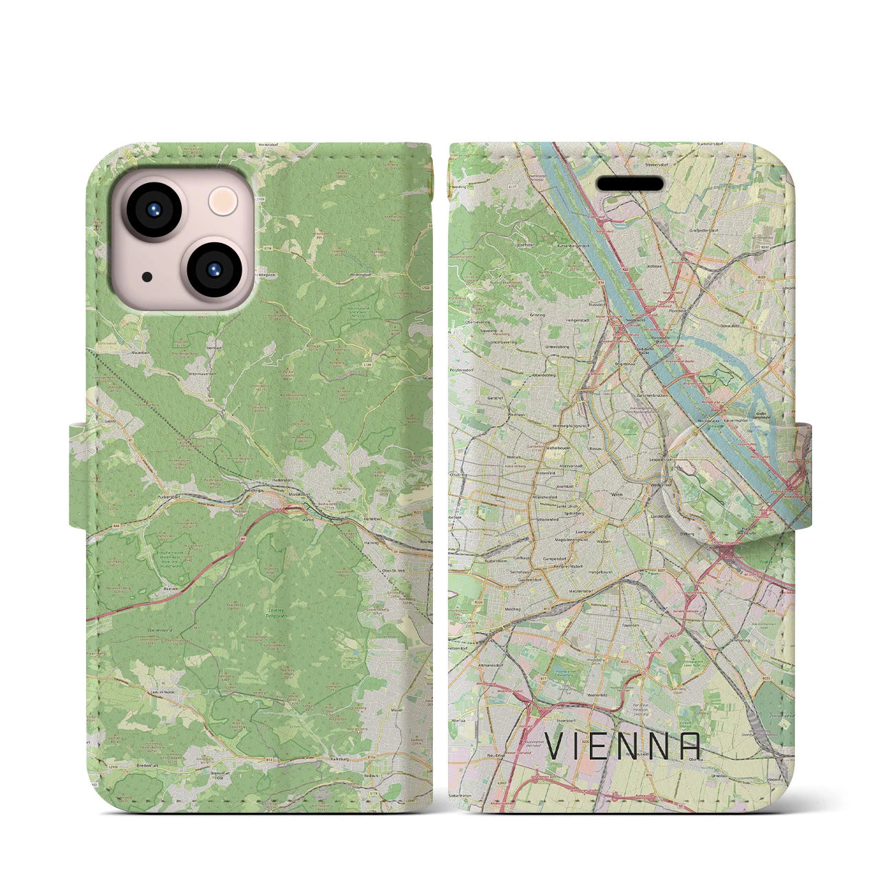 【ウィーン】地図柄iPhoneケース（手帳両面タイプ・ナチュラル）iPhone 13 mini 用