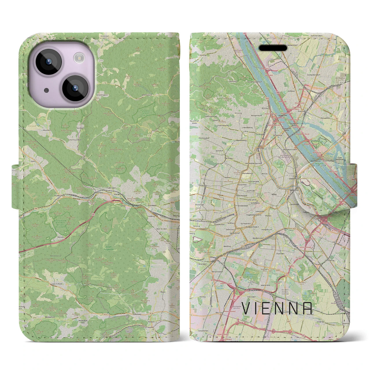 【ウィーン】地図柄iPhoneケース（手帳両面タイプ・ナチュラル）iPhone 14 用