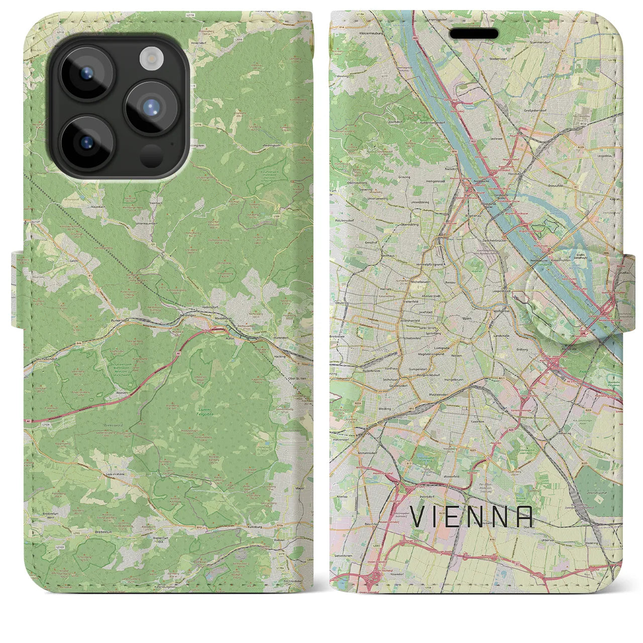 【ウィーン】地図柄iPhoneケース（手帳両面タイプ・ナチュラル）iPhone 15 Pro Max 用