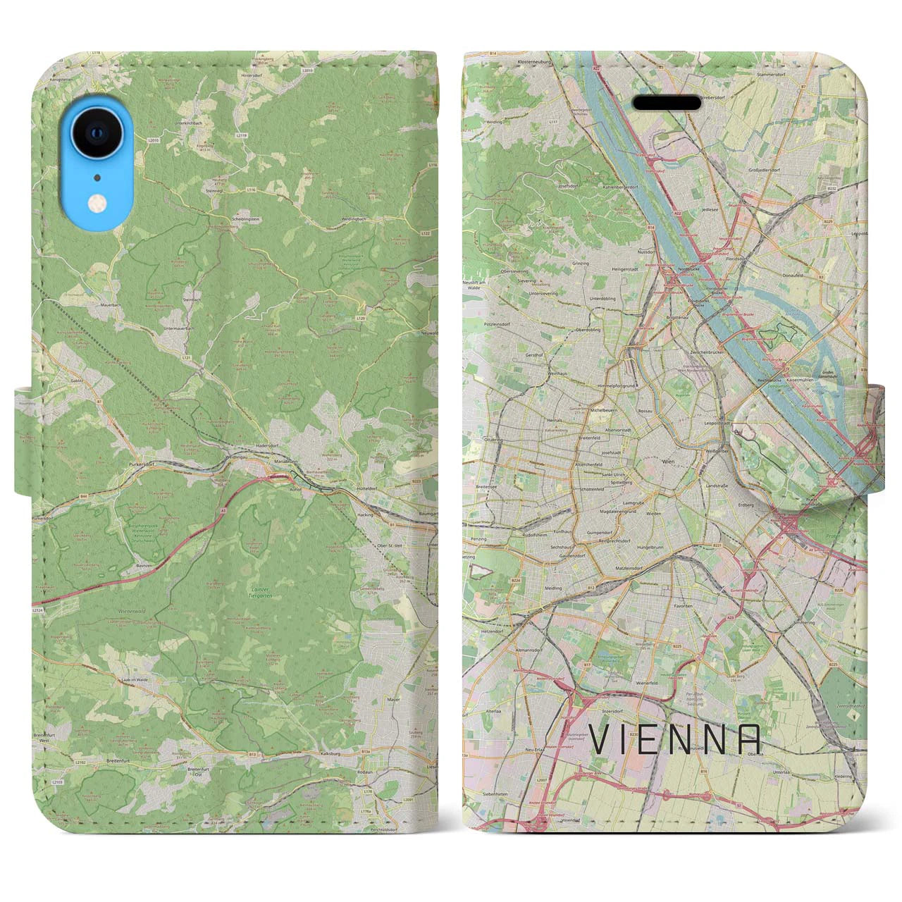 【ウィーン】地図柄iPhoneケース（手帳両面タイプ・ナチュラル）iPhone XR 用