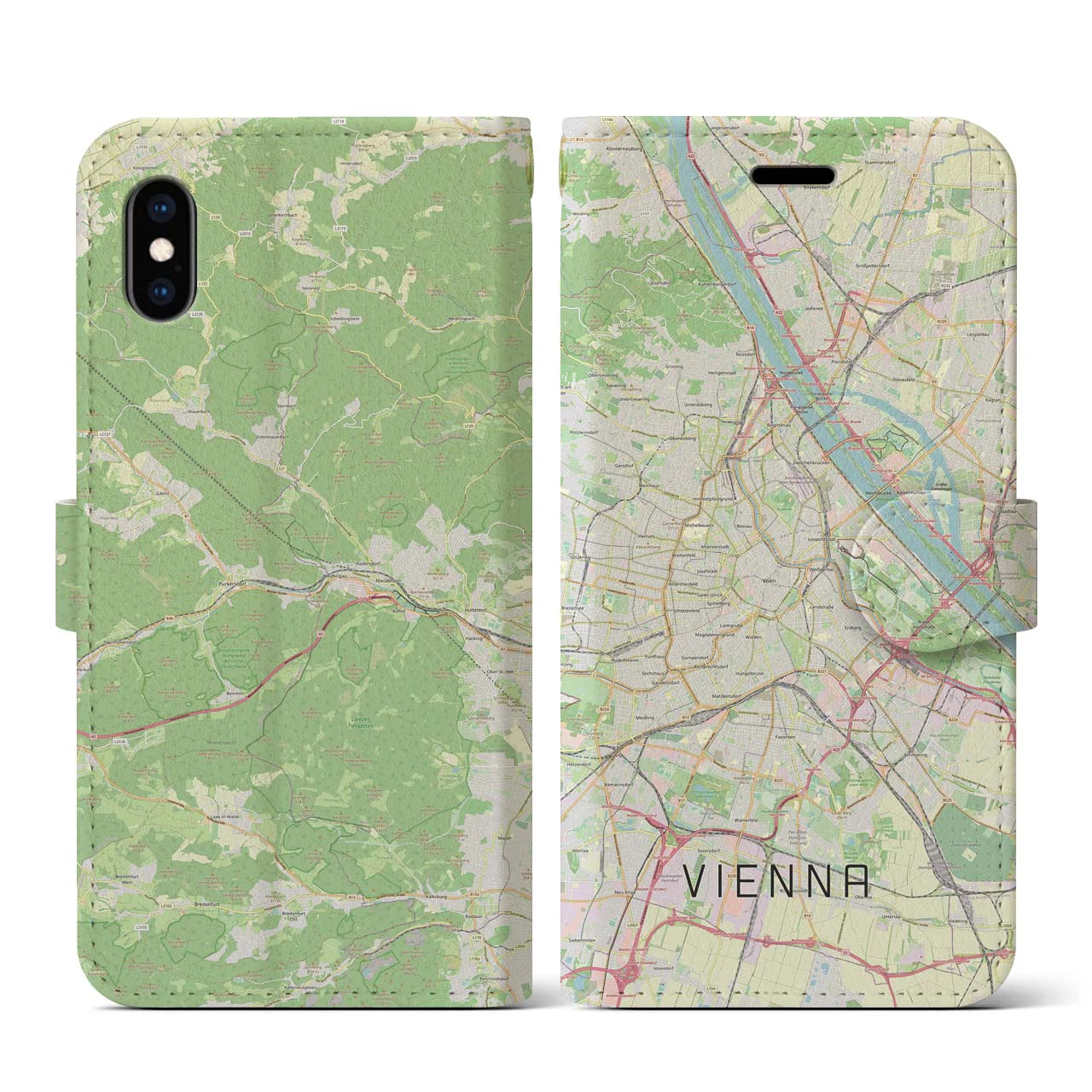 【ウィーン】地図柄iPhoneケース（手帳両面タイプ・ナチュラル）iPhone XS / X 用