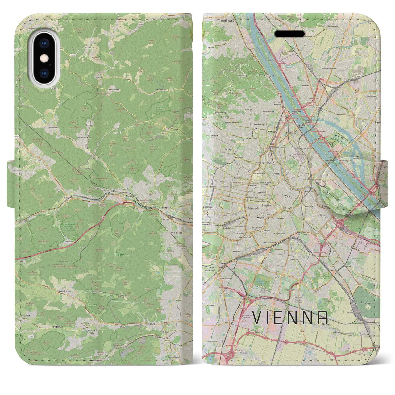 【ウィーン】地図柄iPhoneケース（手帳両面タイプ・ナチュラル）iPhone XS Max 用