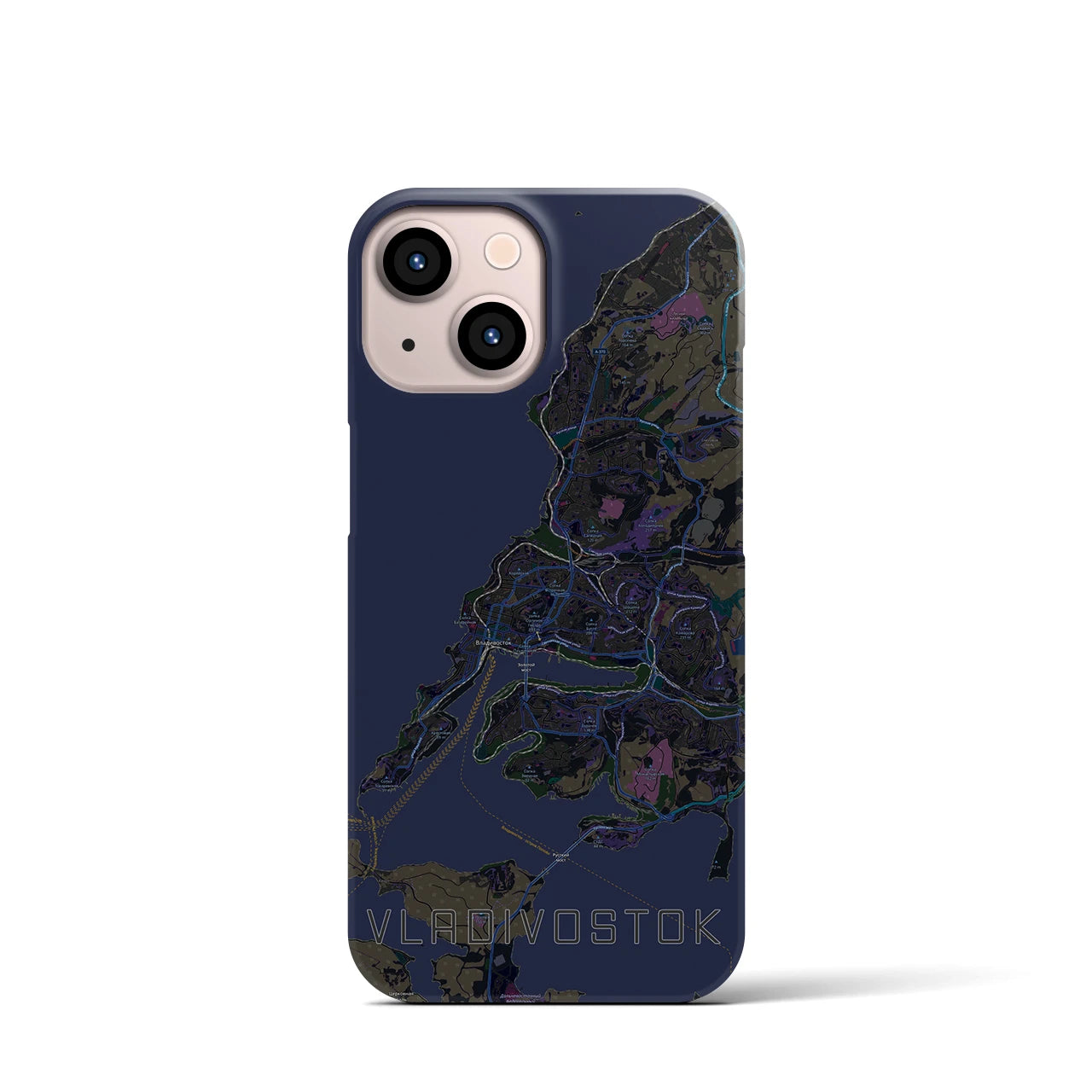 【ウラジオストク】地図柄iPhoneケース（バックカバータイプ・ブラック）iPhone 13 mini 用
