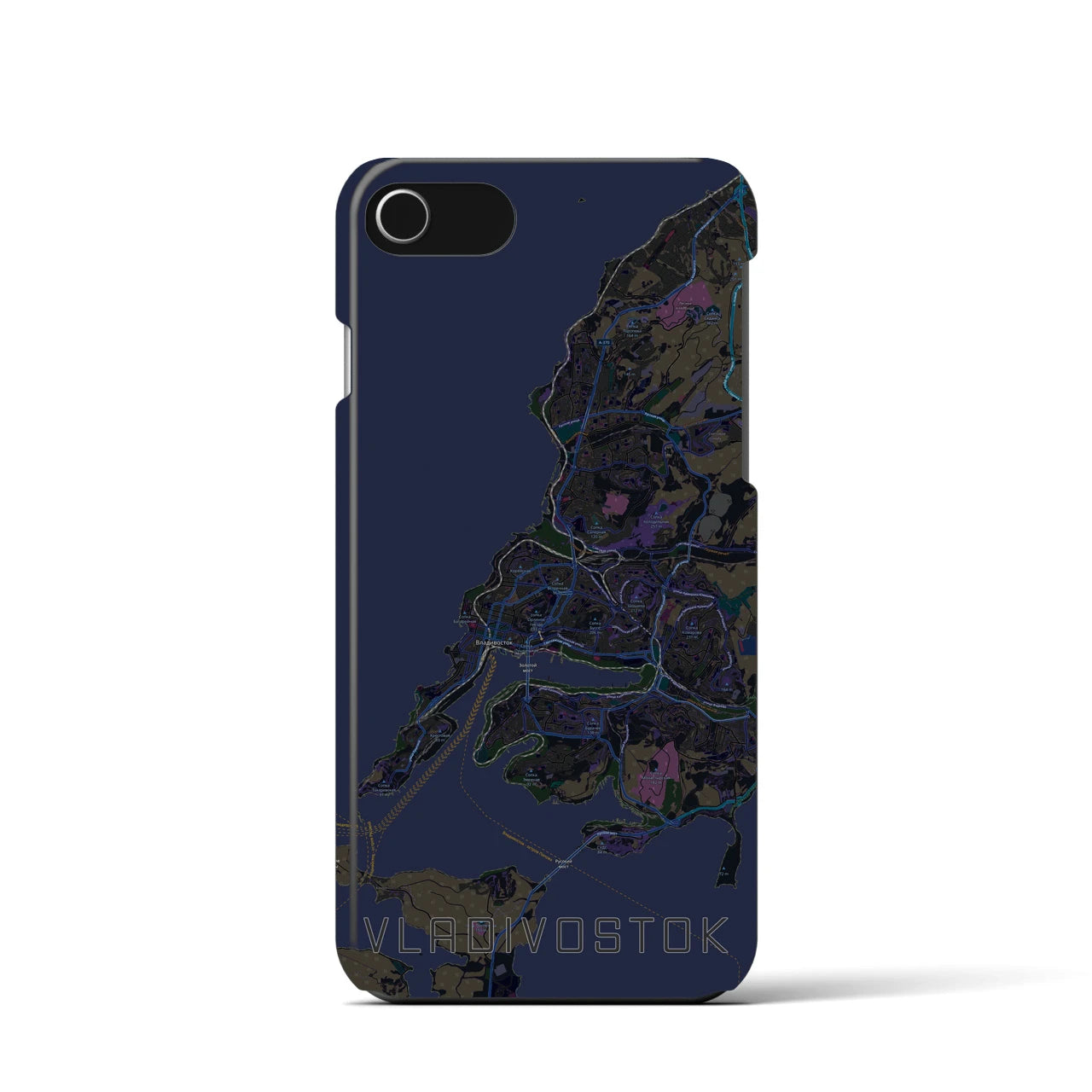 【ウラジオストク】地図柄iPhoneケース（バックカバータイプ・ブラック）iPhone SE（第3 / 第2世代） / 8 / 7 / 6s / 6 用