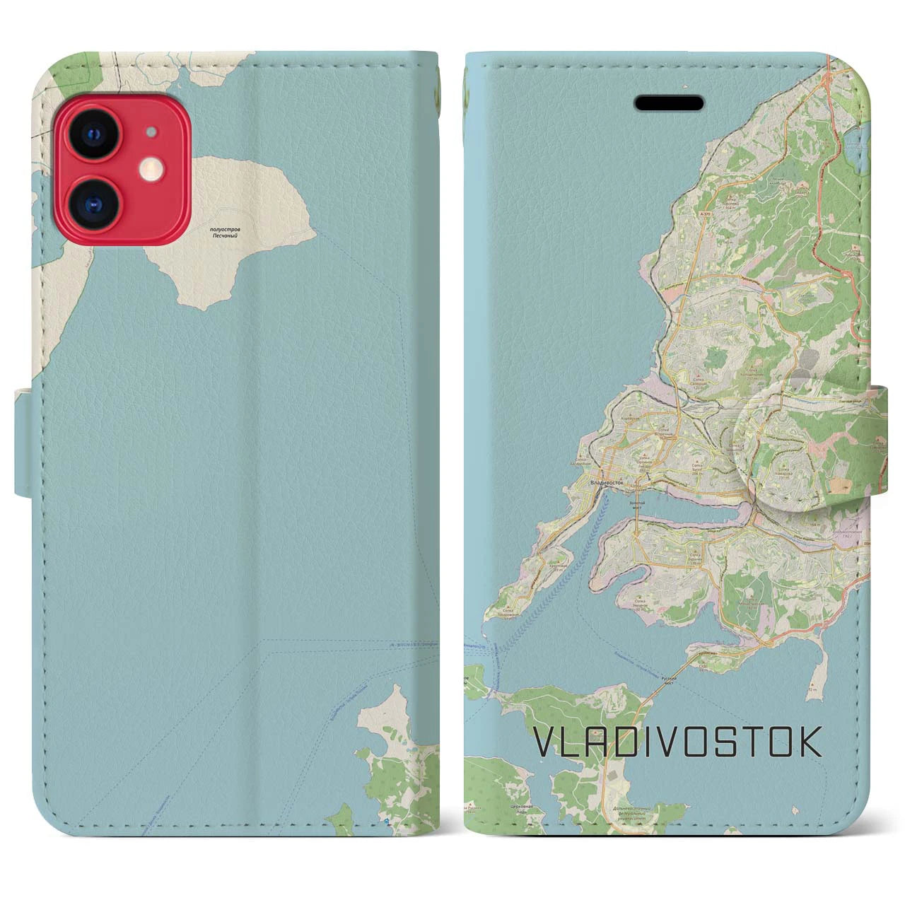 【ウラジオストク】地図柄iPhoneケース（手帳両面タイプ・ナチュラル）iPhone 11 用
