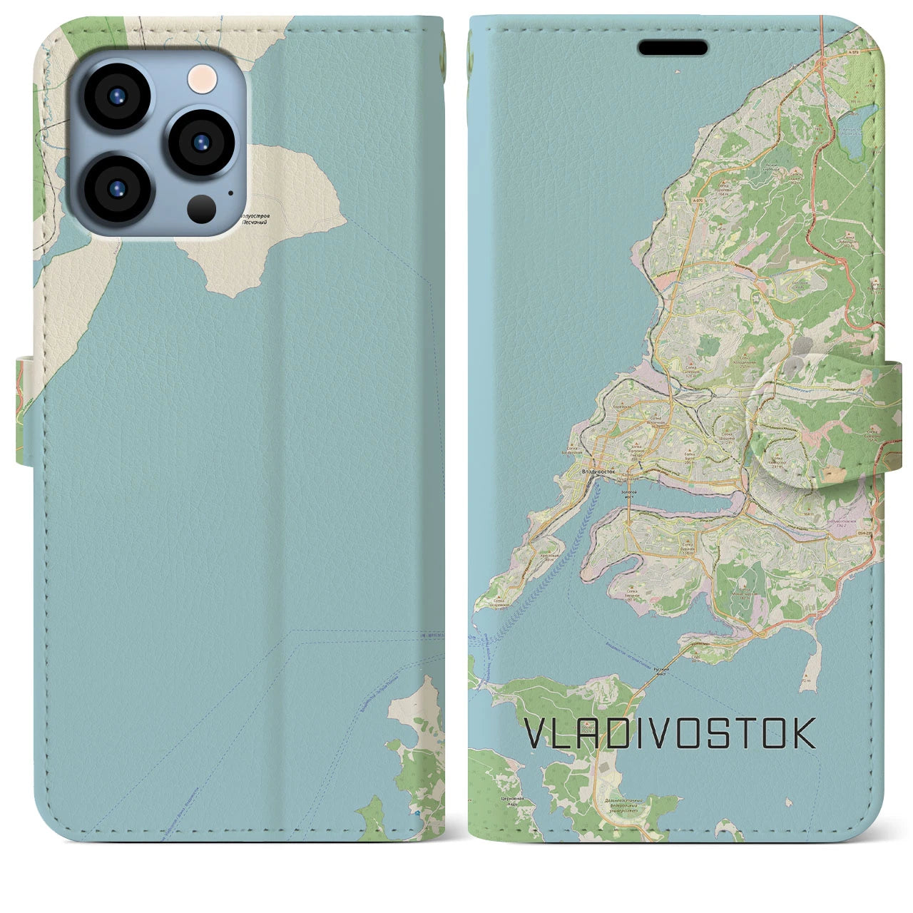 【ウラジオストク】地図柄iPhoneケース（手帳両面タイプ・ナチュラル）iPhone 13 Pro Max 用