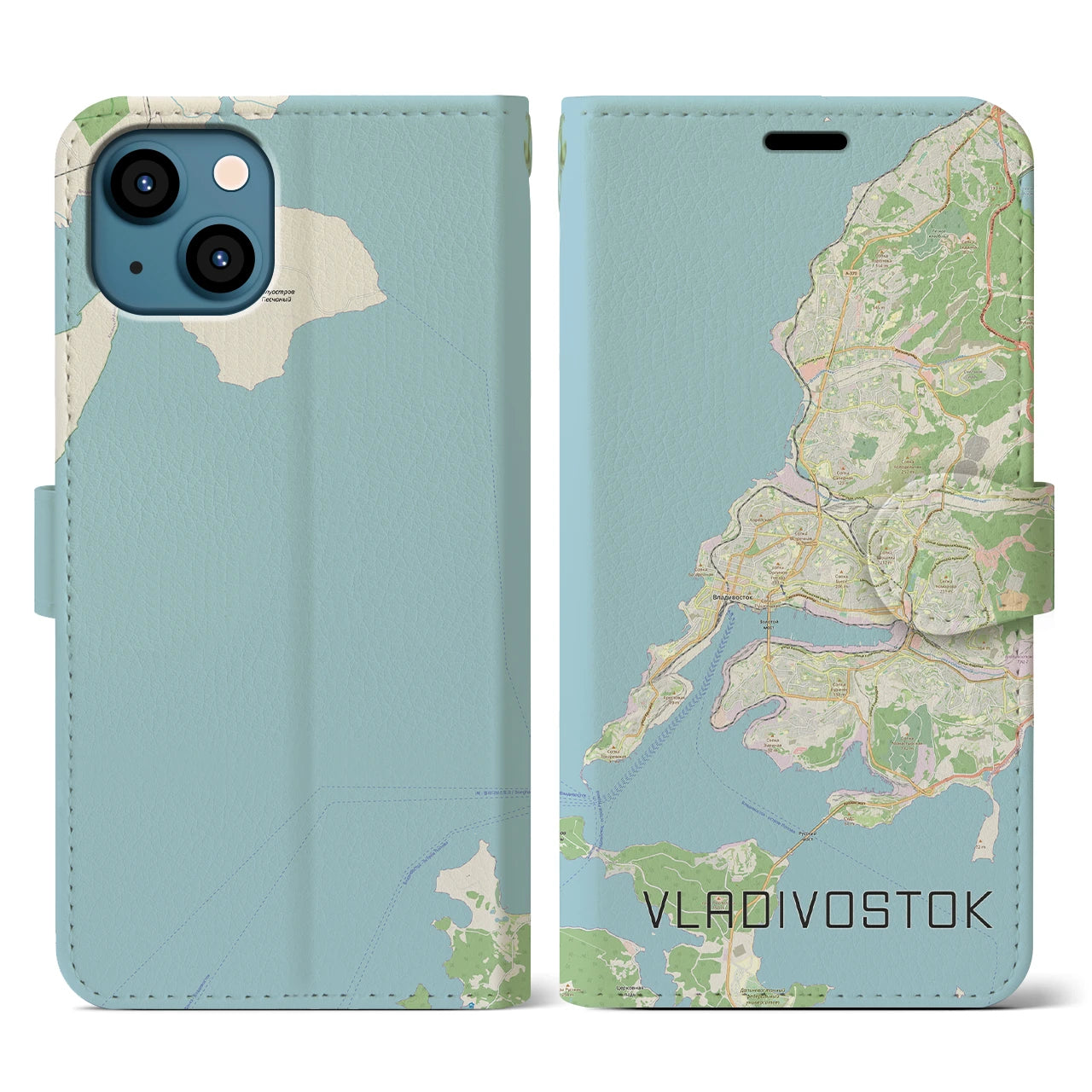 【ウラジオストク】地図柄iPhoneケース（手帳両面タイプ・ナチュラル）iPhone 13 Pro 用