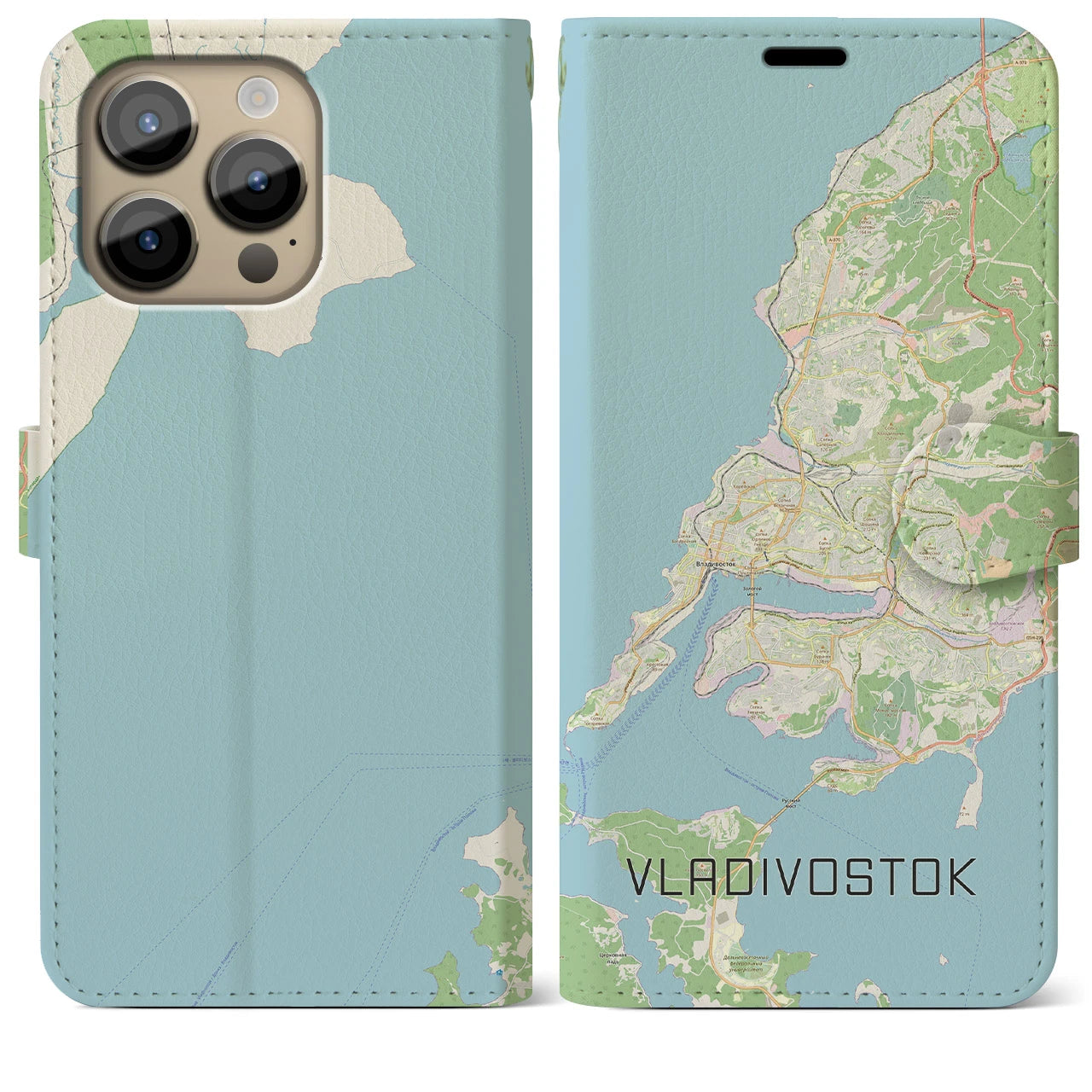 【ウラジオストク】地図柄iPhoneケース（手帳両面タイプ・ナチュラル）iPhone 14 Pro Max 用