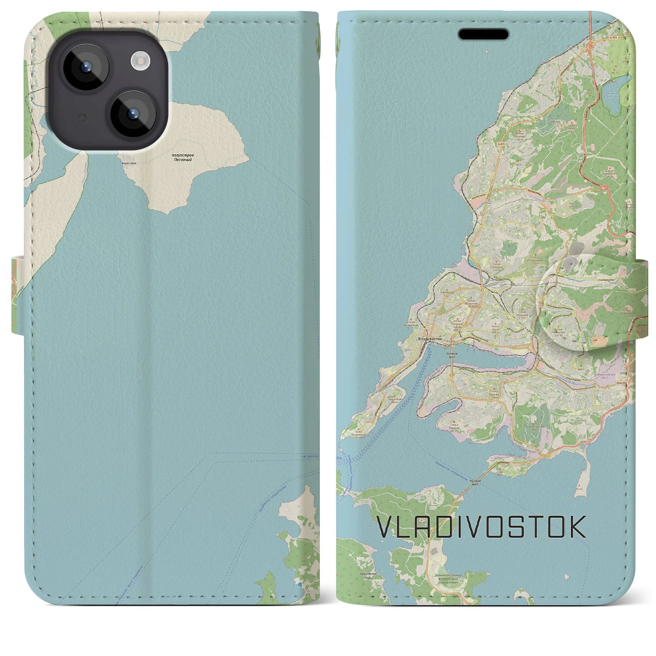【ウラジオストク】地図柄iPhoneケース（手帳両面タイプ・ナチュラル）iPhone 14 Plus 用