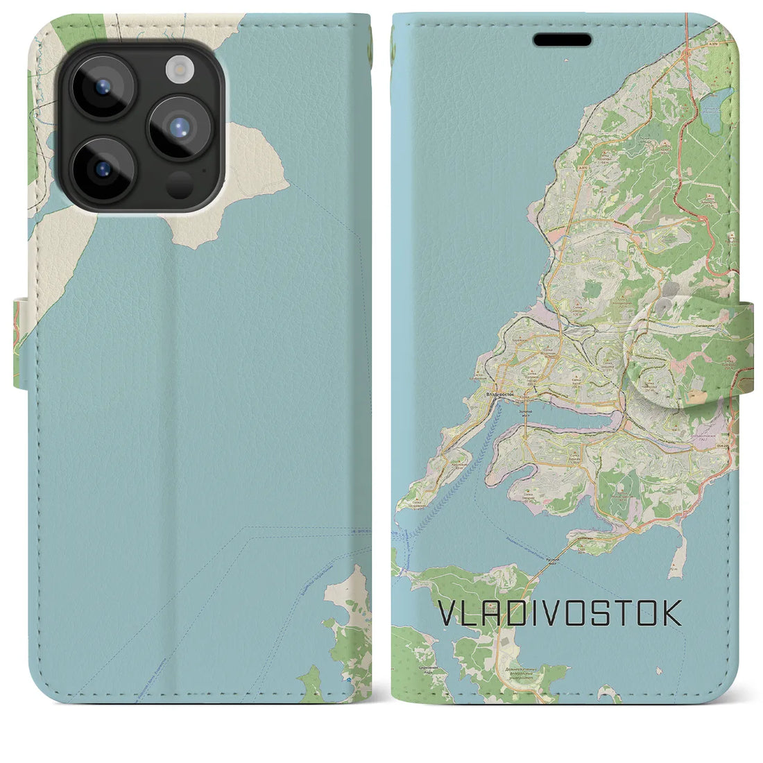 【ウラジオストク】地図柄iPhoneケース（手帳両面タイプ・ナチュラル）iPhone 15 Pro Max 用