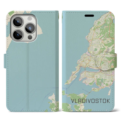 【ウラジオストク（ロシア）】地図柄iPhoneケース（手帳タイプ）ナチュラル・iPhone 15 Pro 用