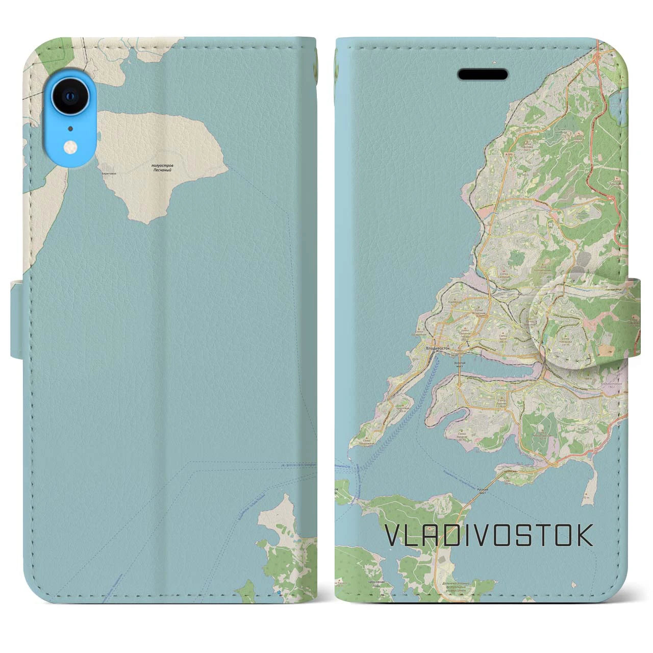 【ウラジオストク】地図柄iPhoneケース（手帳両面タイプ・ナチュラル）iPhone XR 用