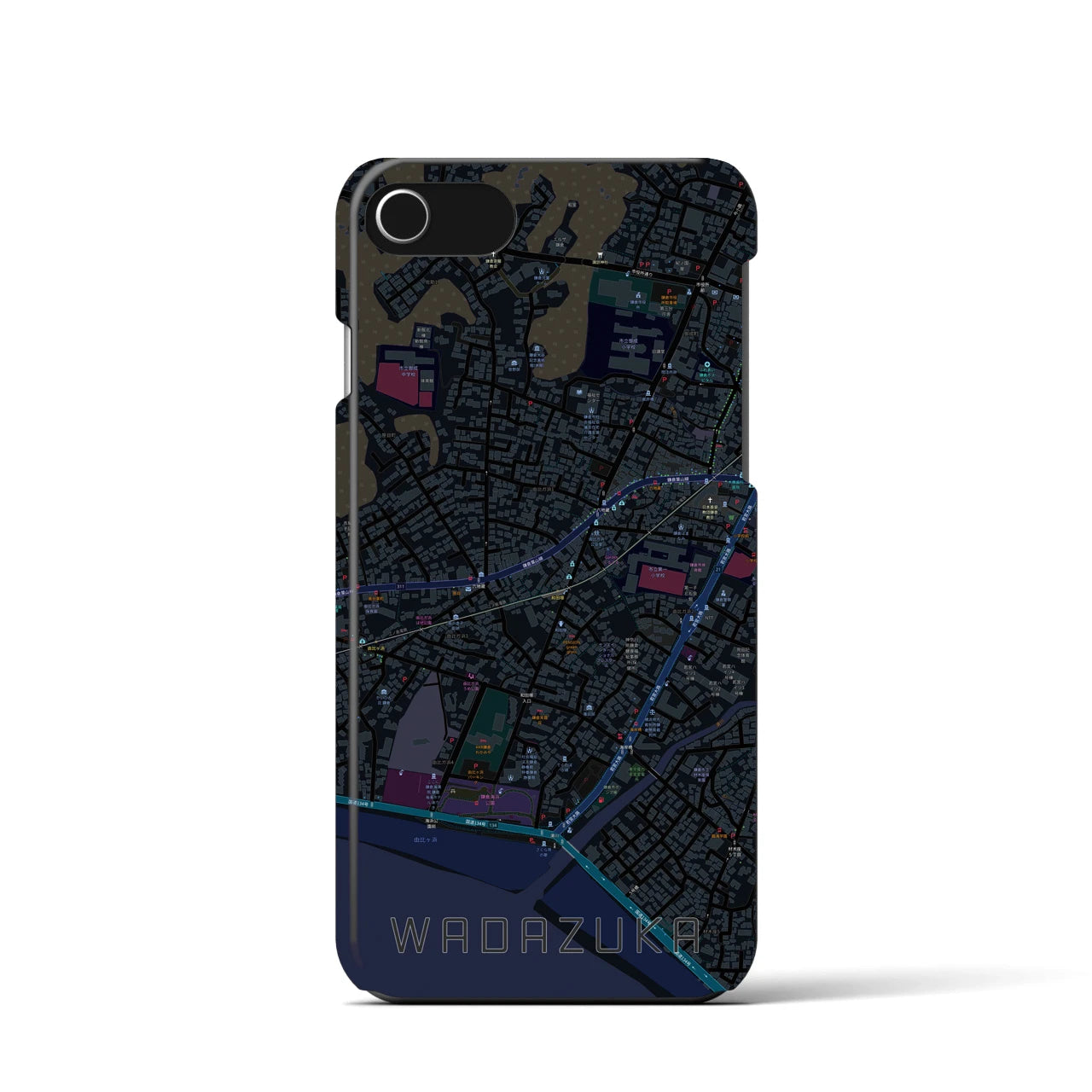 【和田塚】地図柄iPhoneケース（バックカバータイプ・ブラック）iPhone SE（第3 / 第2世代） / 8 / 7 / 6s / 6 用