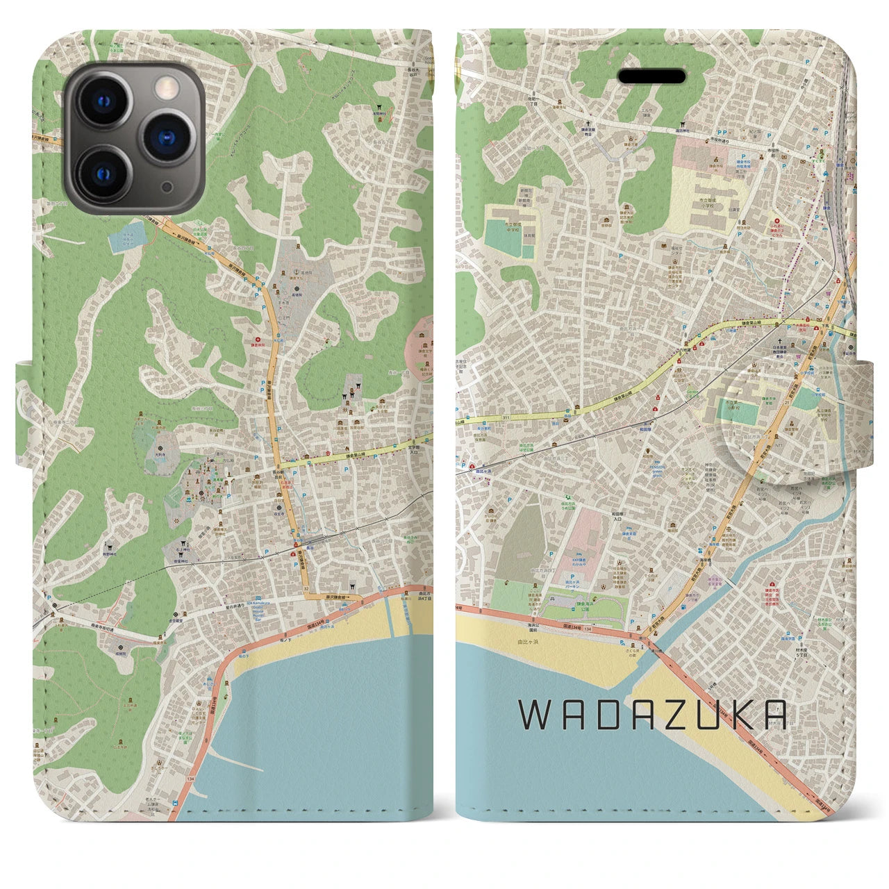 【和田塚】地図柄iPhoneケース（手帳両面タイプ・ナチュラル）iPhone 11 Pro Max 用