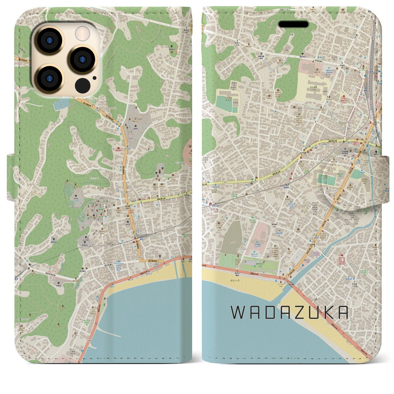 【和田塚】地図柄iPhoneケース（手帳両面タイプ・ナチュラル）iPhone 12 Pro Max 用