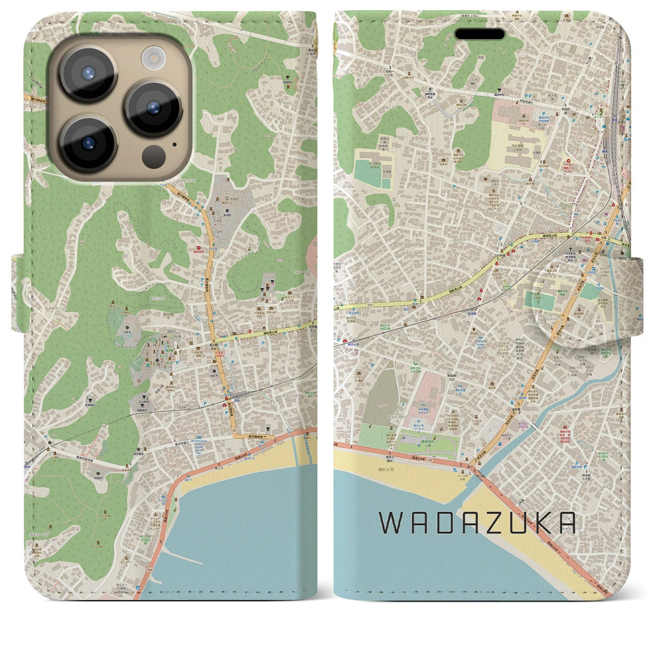 【和田塚】地図柄iPhoneケース（手帳両面タイプ・ナチュラル）iPhone 14 Pro Max 用