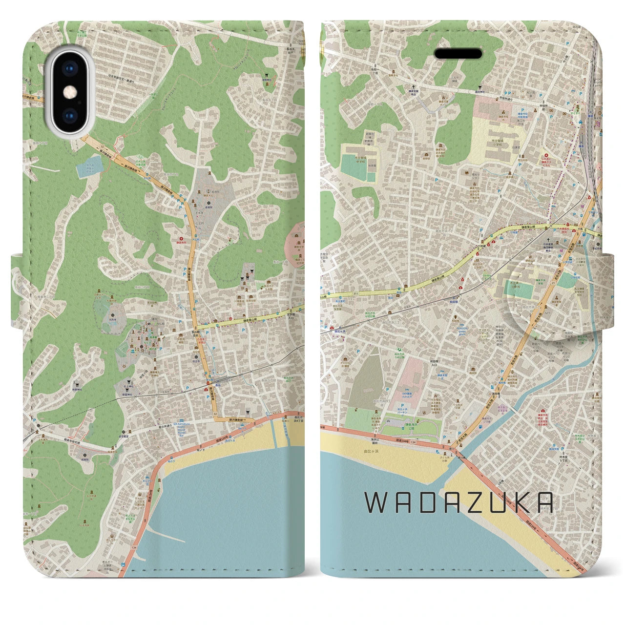 【和田塚】地図柄iPhoneケース（手帳両面タイプ・ナチュラル）iPhone XS Max 用