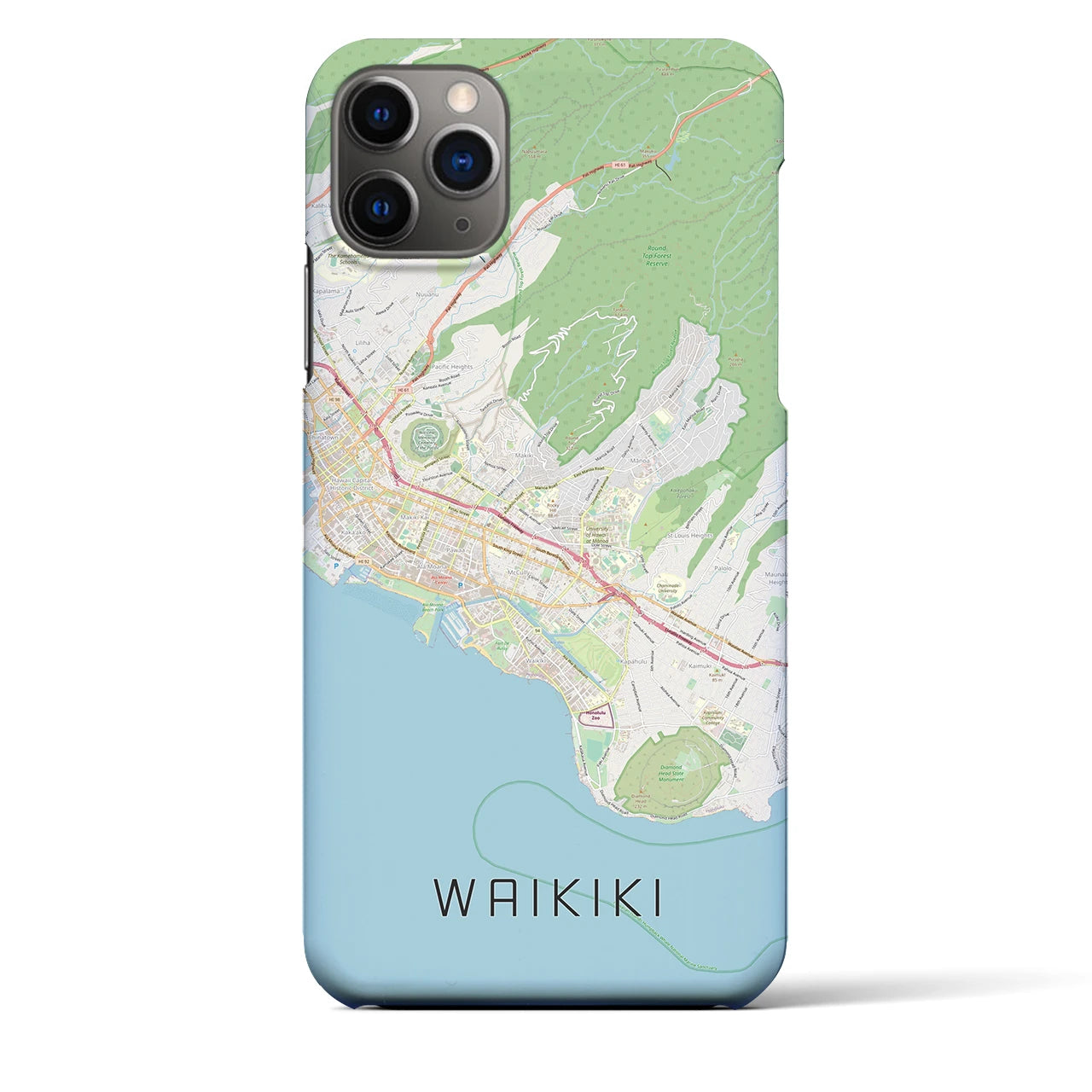 【ワイキキ2】地図柄iPhoneケース（バックカバータイプ・ナチュラル）iPhone 11 Pro Max 用