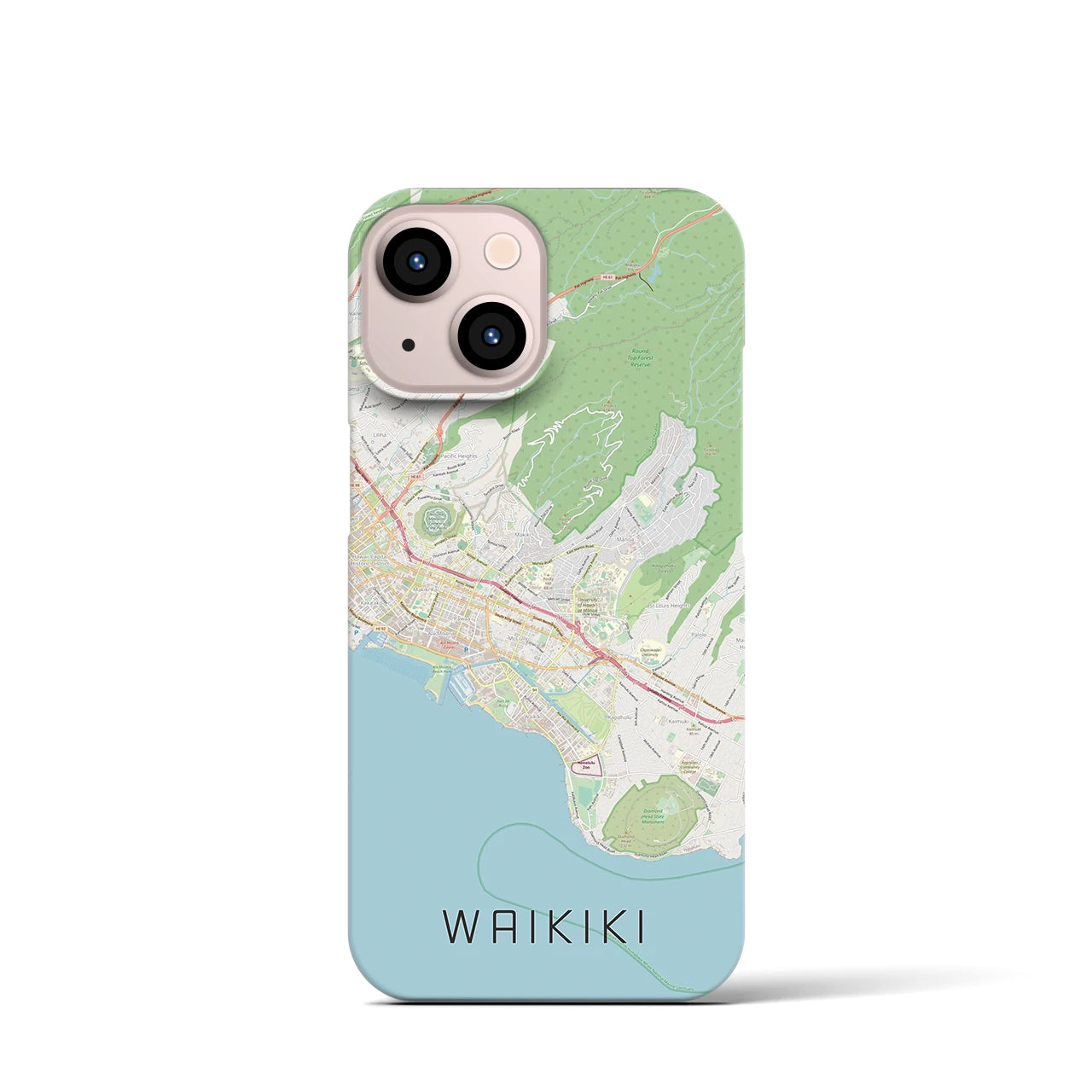 【ワイキキ2】地図柄iPhoneケース（バックカバータイプ・ナチュラル）iPhone 13 mini 用