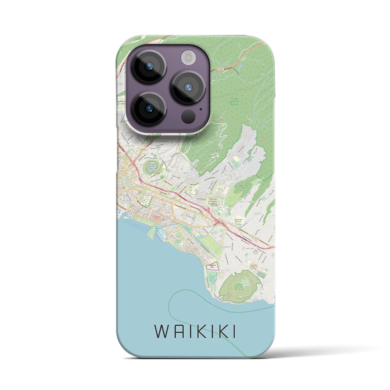 【ワイキキ2】地図柄iPhoneケース（バックカバータイプ・ナチュラル）iPhone 14 Pro 用