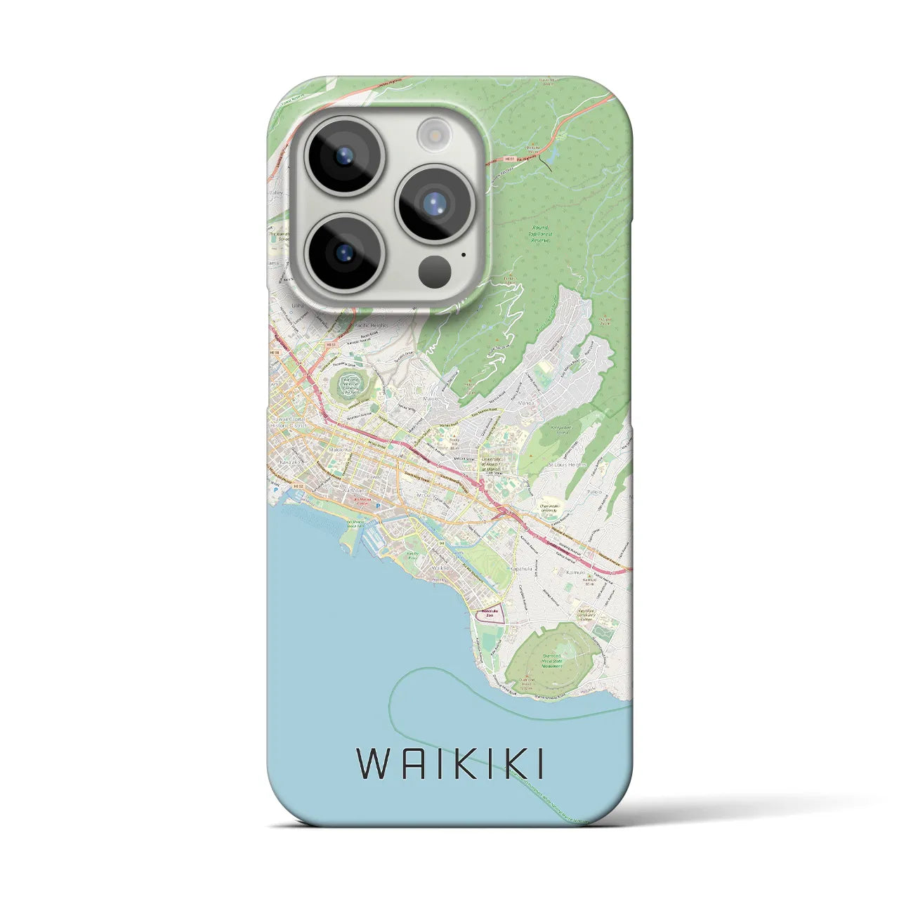 【ワイキキ2】地図柄iPhoneケース（バックカバータイプ・ナチュラル）iPhone 15 Pro 用
