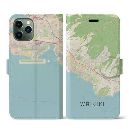 【ワイキキ2（アメリカ）】地図柄iPhoneケース（手帳タイプ）ナチュラル・iPhone 11 Pro 用
